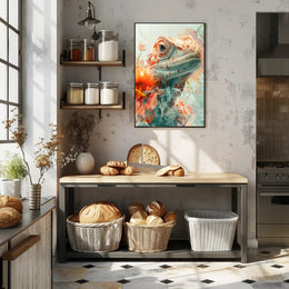 Lizard and Flowers: Ethereal Nature Art Poster PosterGoat