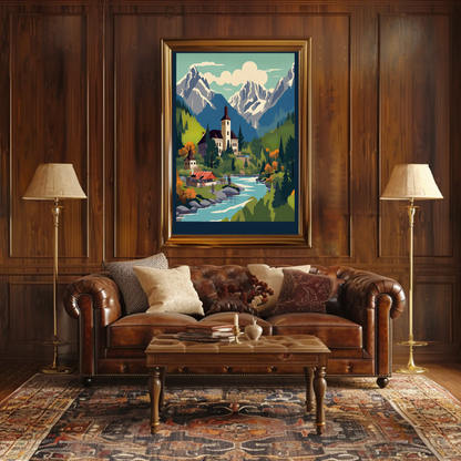 Mountain River Hamlet In Autumn Colors Travel Poster