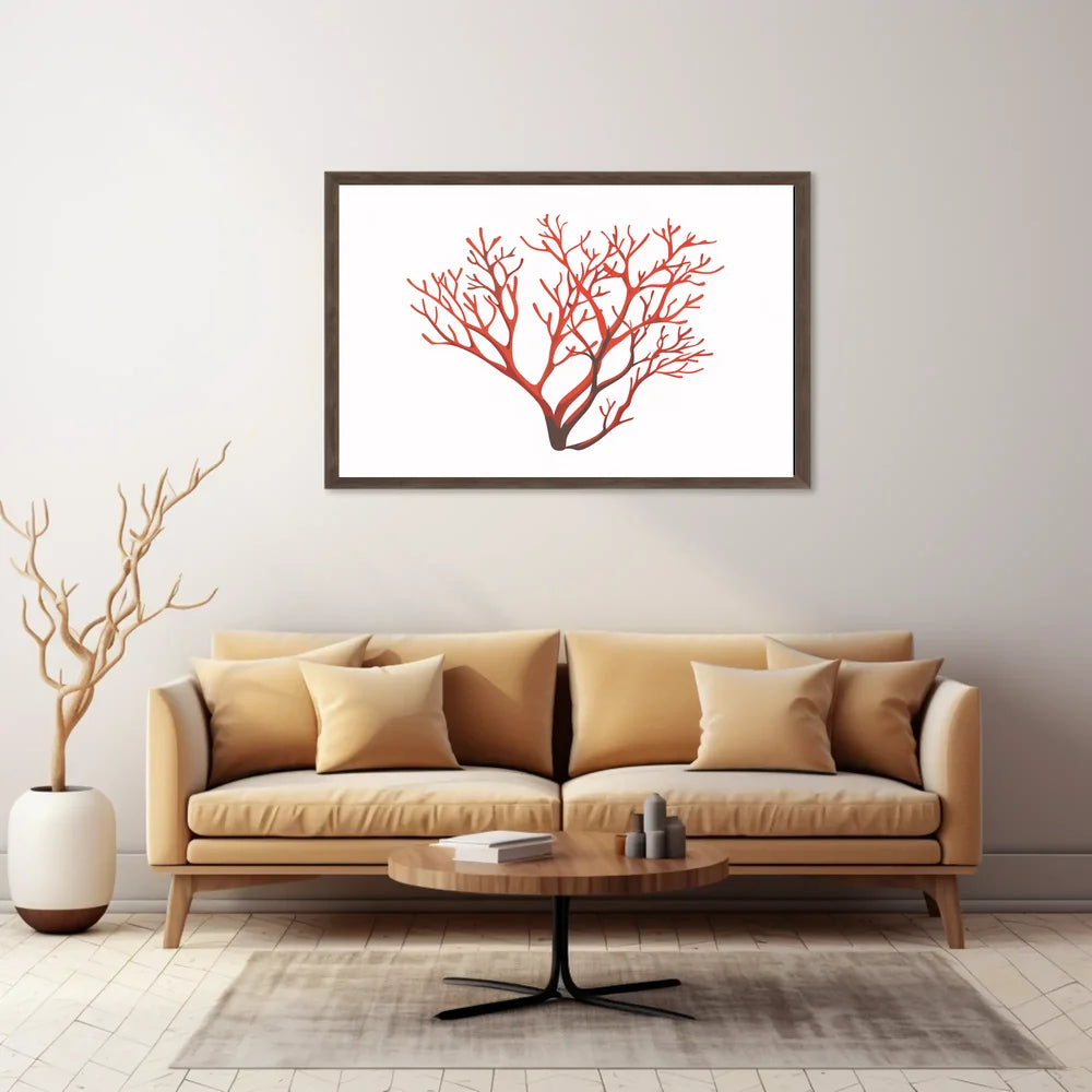 Red Coral Branch Minimalist Art Poster Print