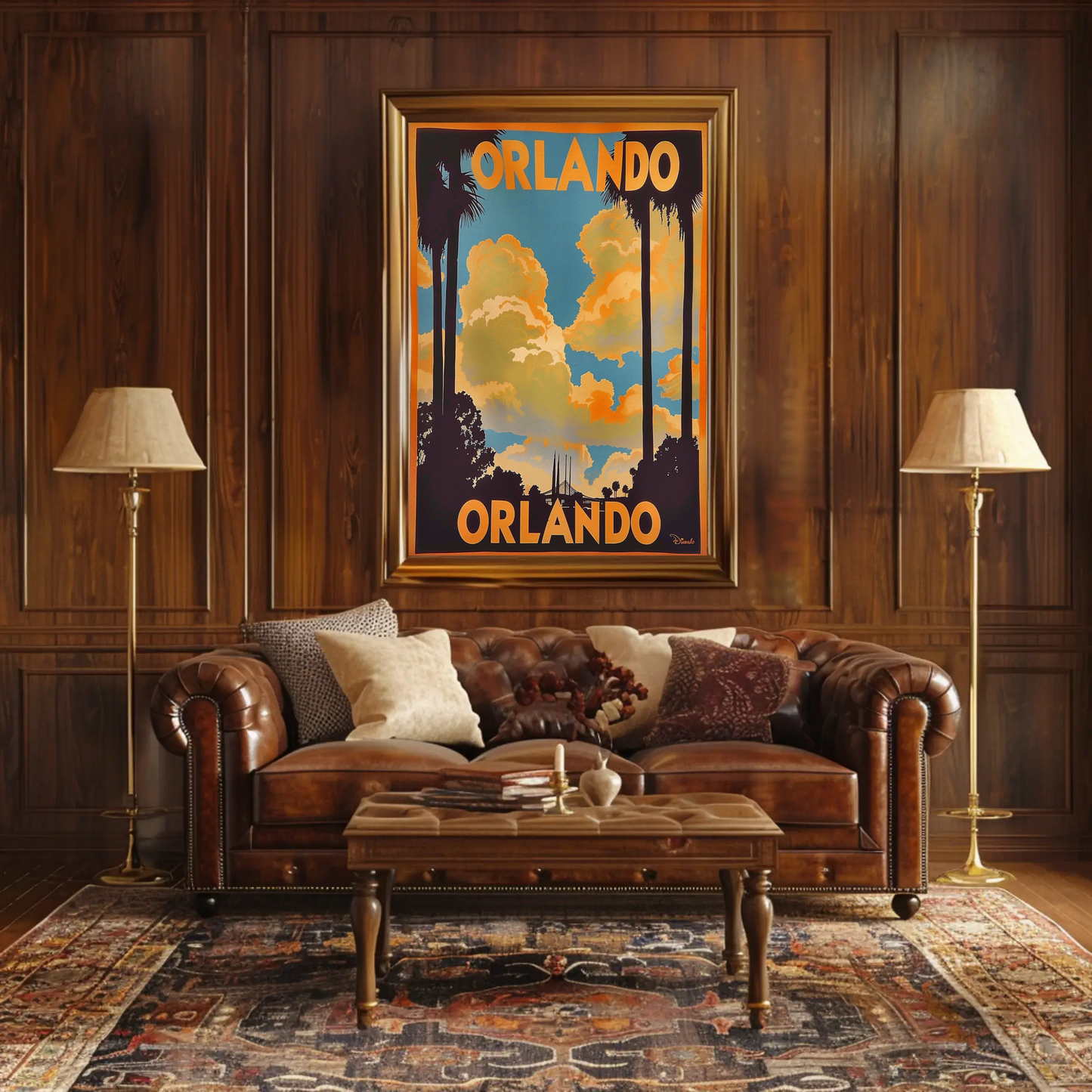 Orlando Sunset Palms Retro Florida Travel Poster