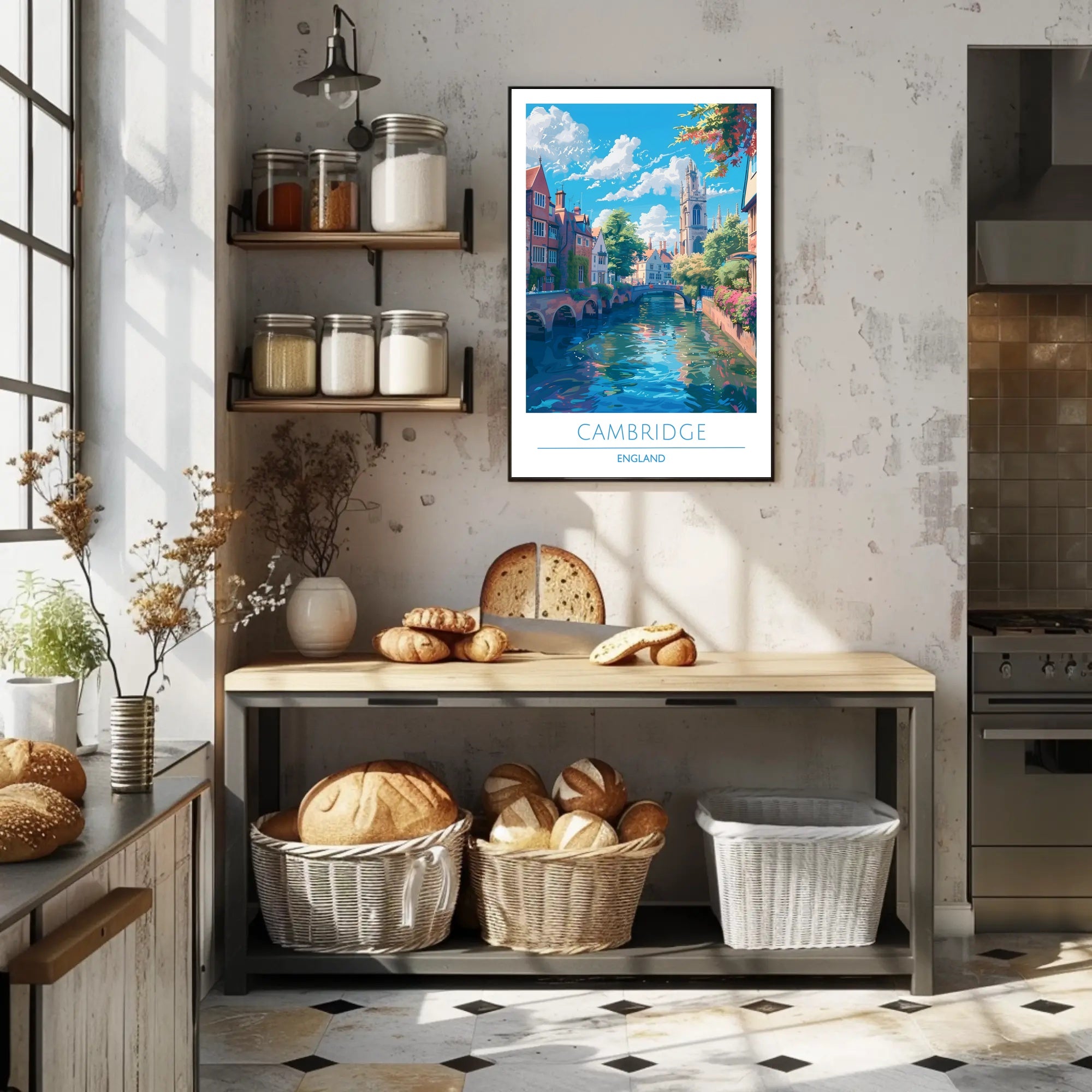 Cambridge Charm: Idyllic Canal Cityscape Travel Poster