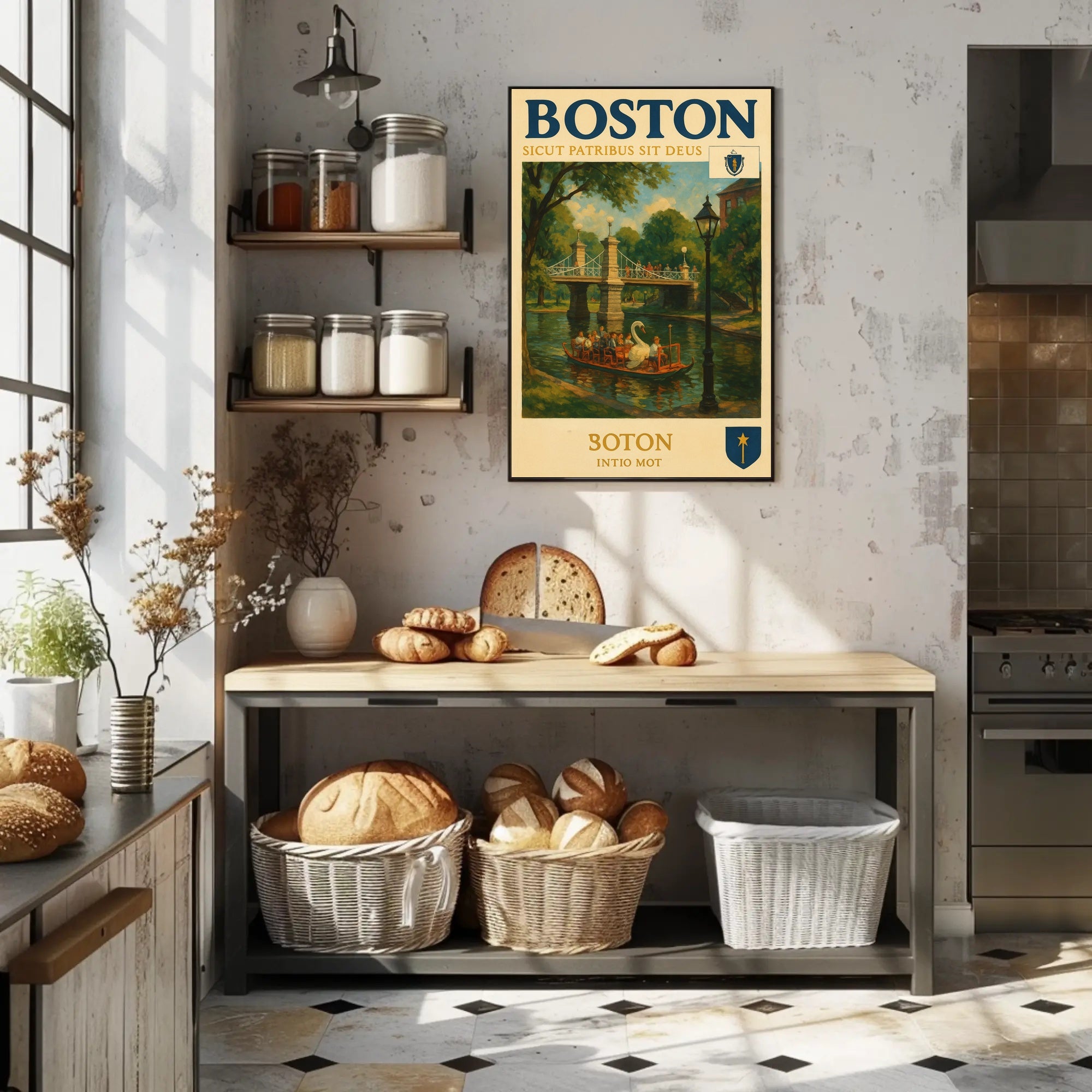 Boston Swan Boats Vintage Travel Poster