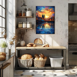 Dreamy Sunrise Gothic Cityscape Travel Poster