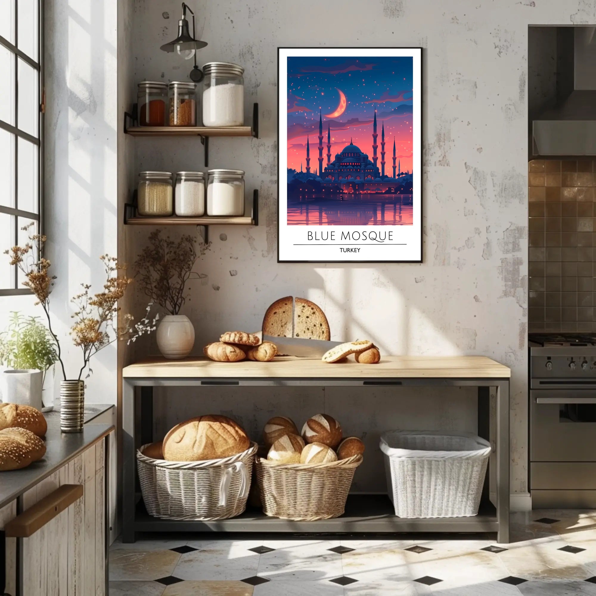 Blue Mosque Twilight Silhouette Cultural or Heritage Poster