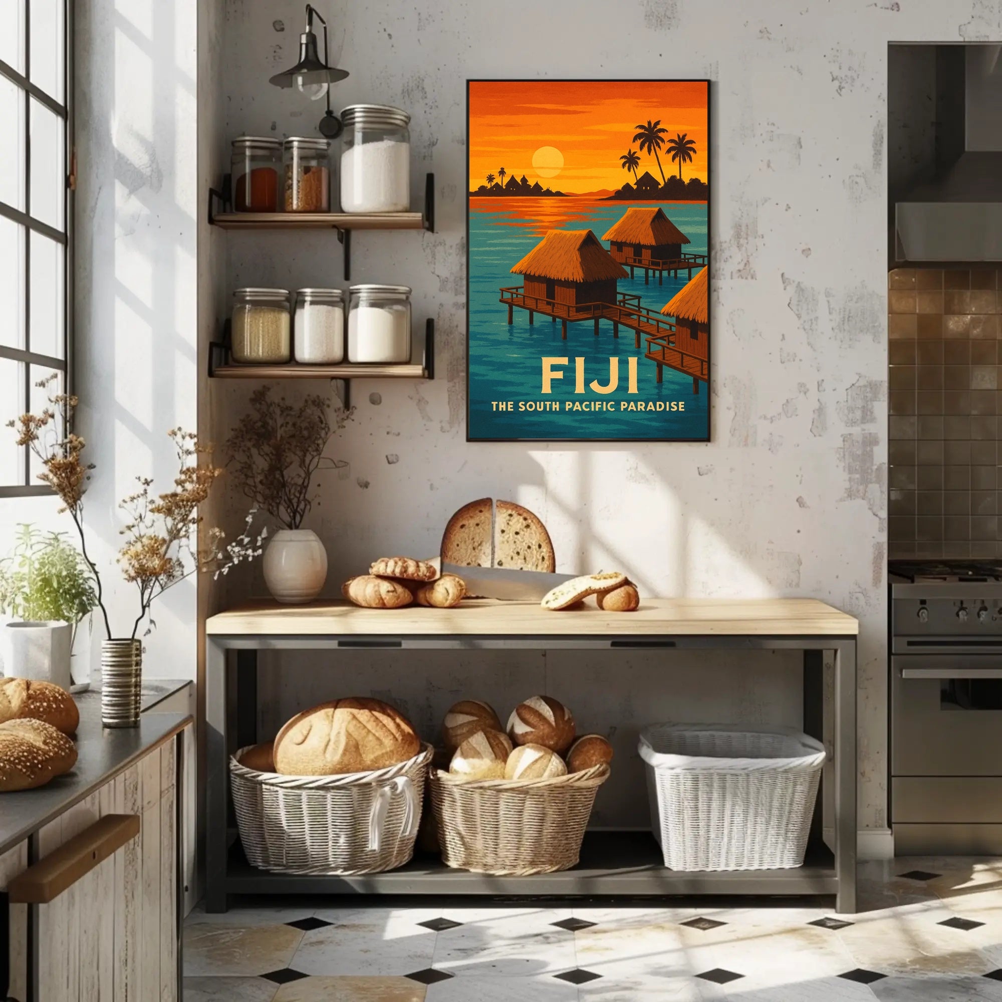 Tropical Overwater Bungalows Vintage Travel Poster