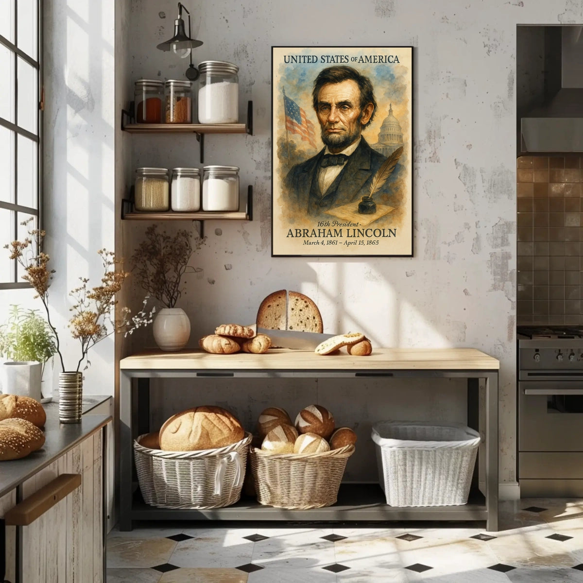 Abraham Lincoln 16th President of the United States Vintage Watercolor Poster