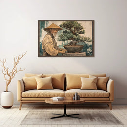 Elderly Man Bonsai Art Poster Vintage Style