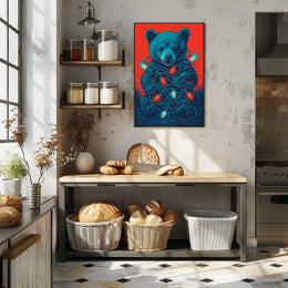Festive Bear With Lights Poster
