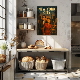 New York City Noir Scene Poster Vintage Cityscape Wall Art