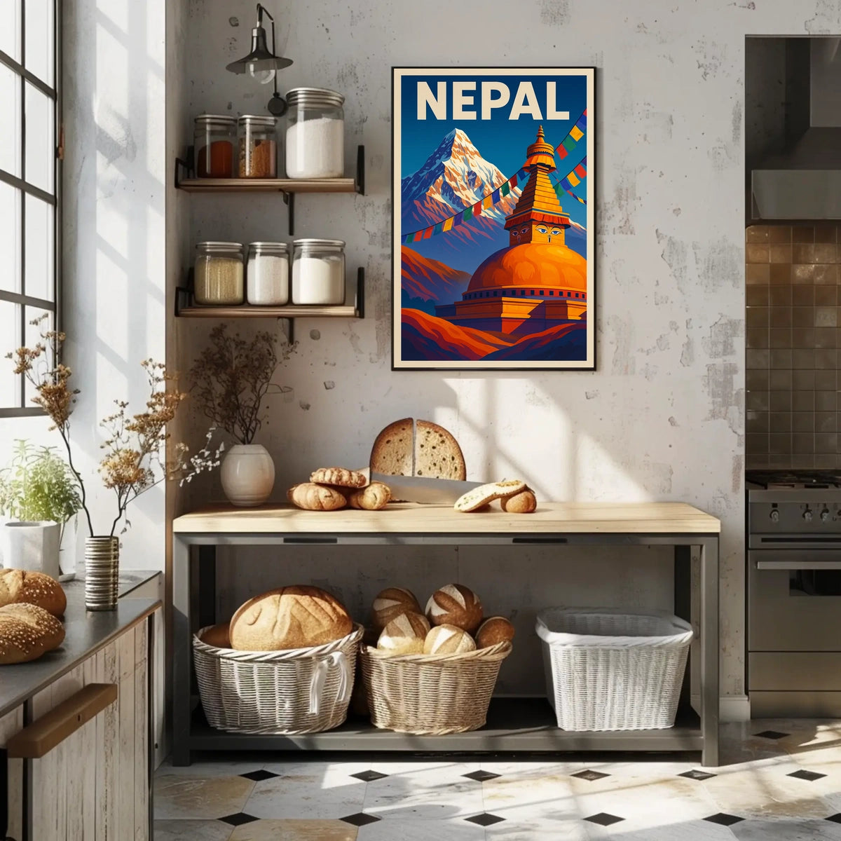Nepal Land of Mountains and Stupas Poster