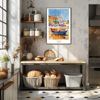 Vibrant Watercolor Coastal Scene Travel Poster PosterGoat