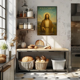 Jesus Christ Serenity in Pastoral Landscape Religious Poster