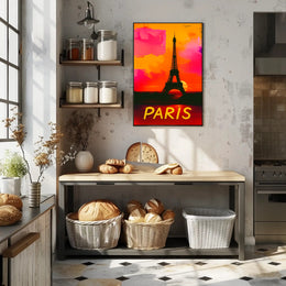 Paris Eiffel Tower Vibrant Sunset Urban or Cityscape Poster