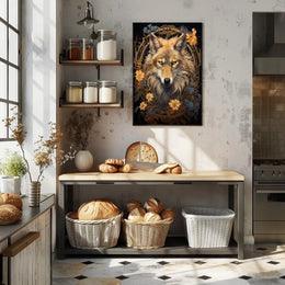Majestic Wolf In Floral Frame Poster PosterGoat
