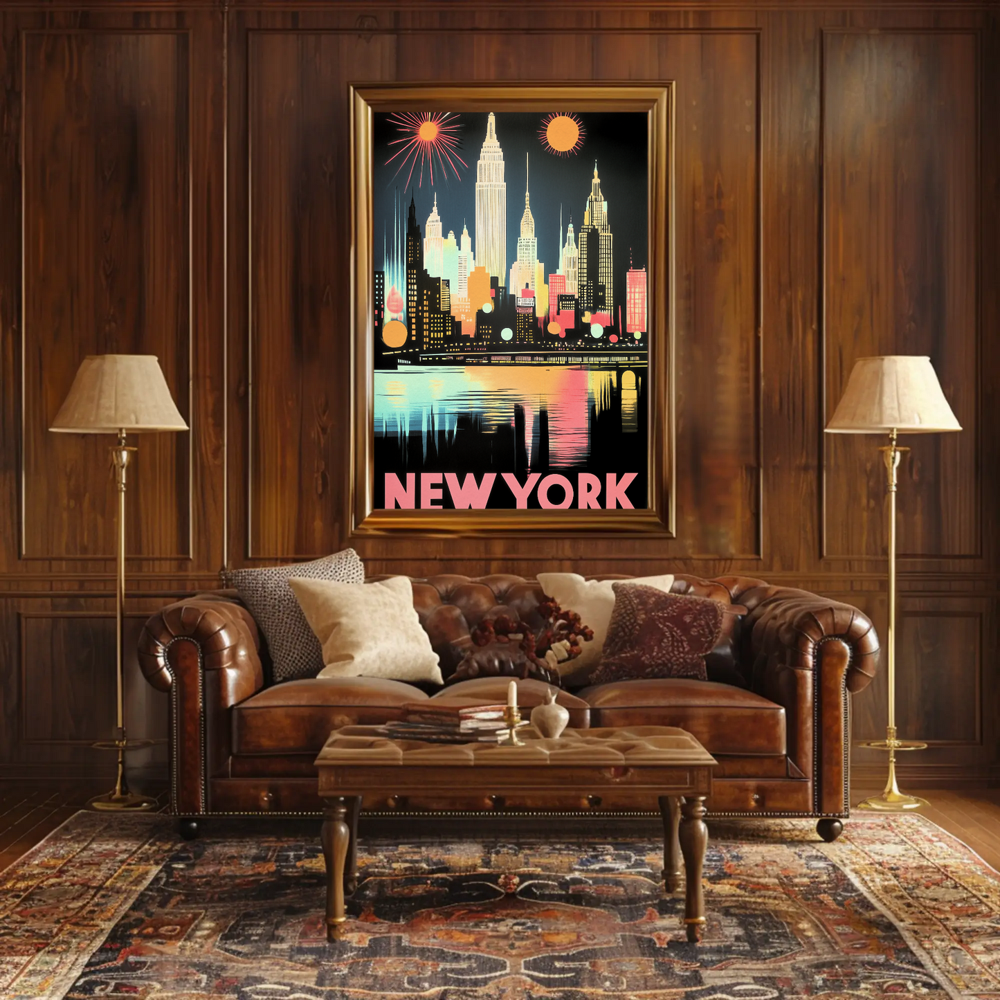 New York Night Skyline Neon Glow Lights Poster