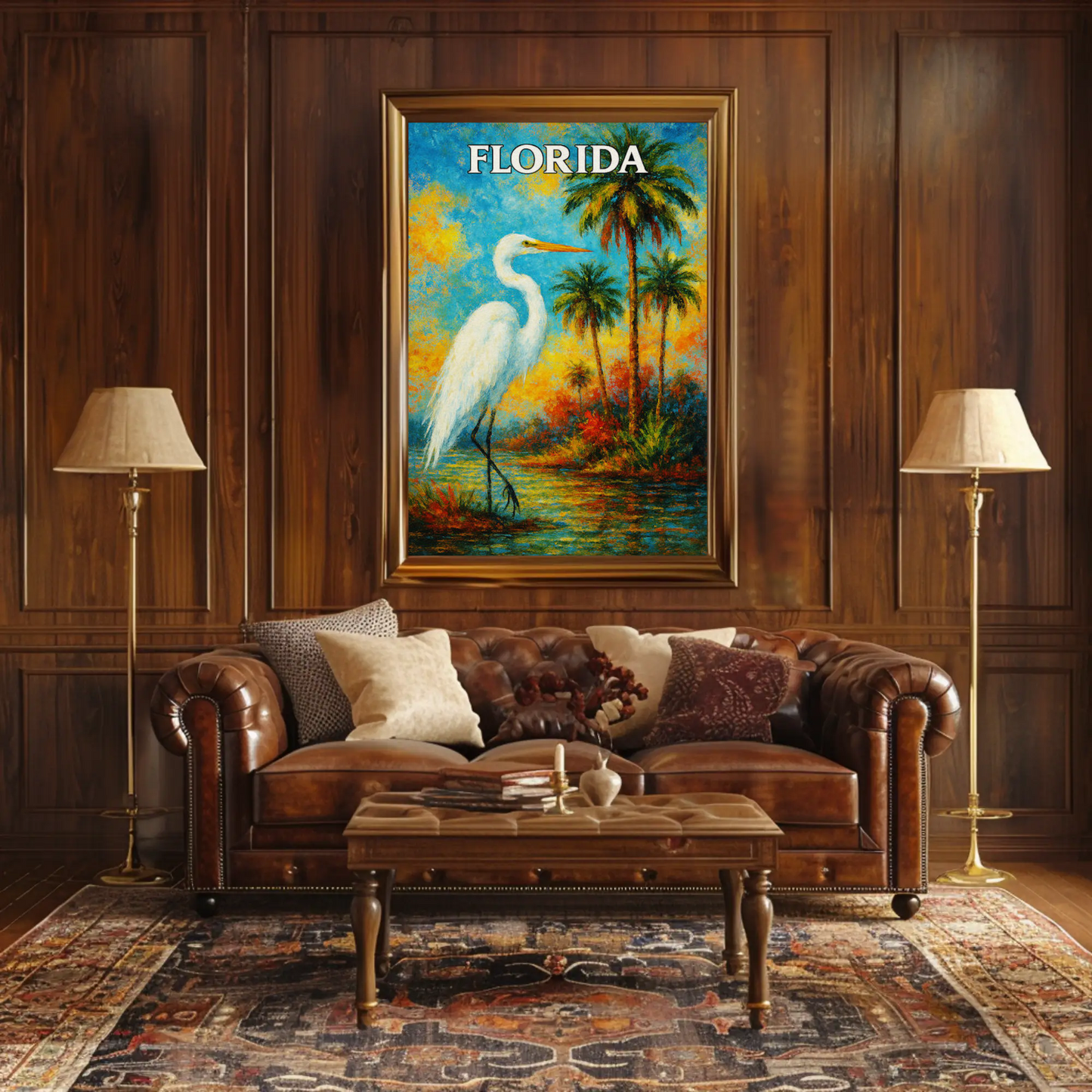 Florida Heron Tropical Lake Palms Poster