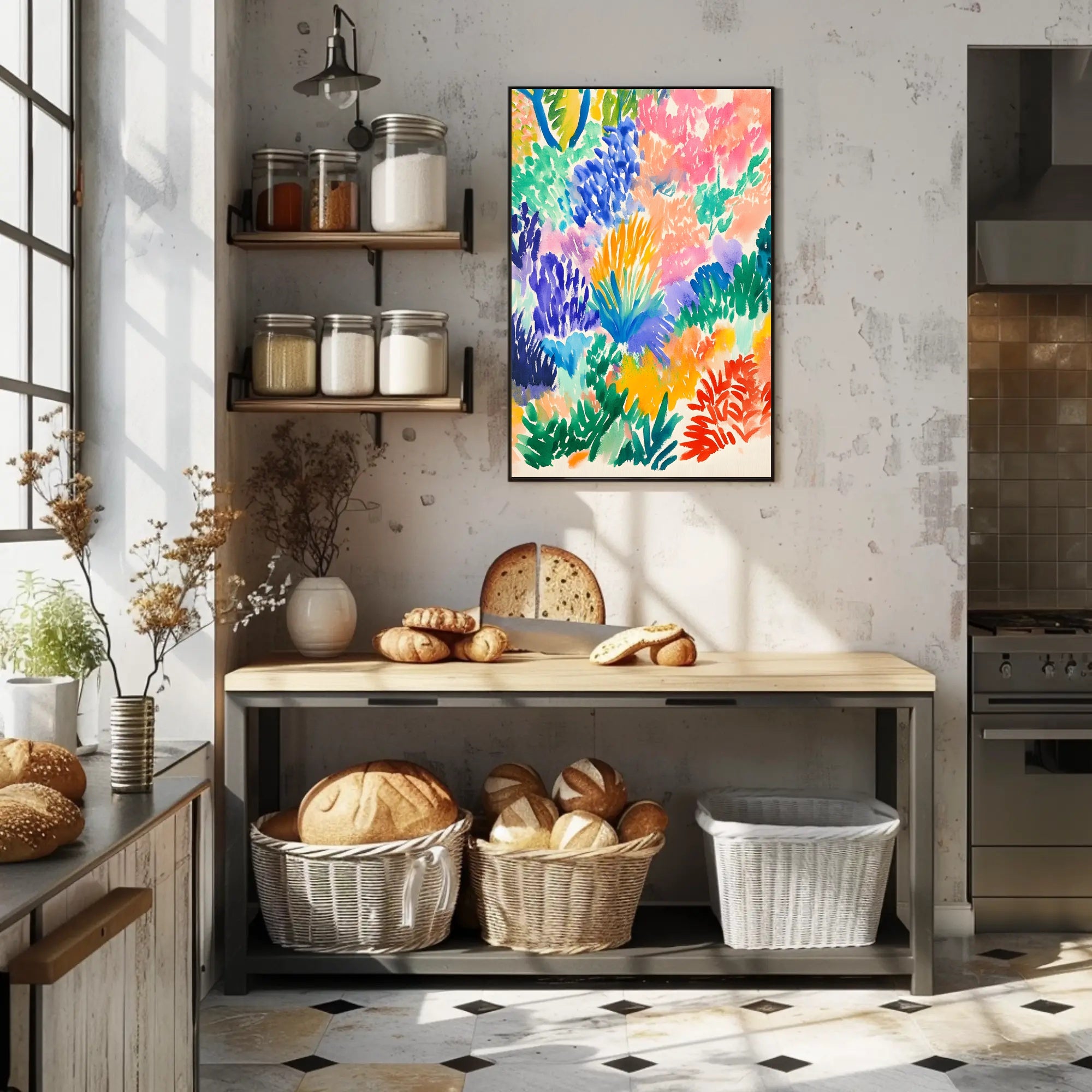Vibrant Abstract Garden Scene Modern Art Poster