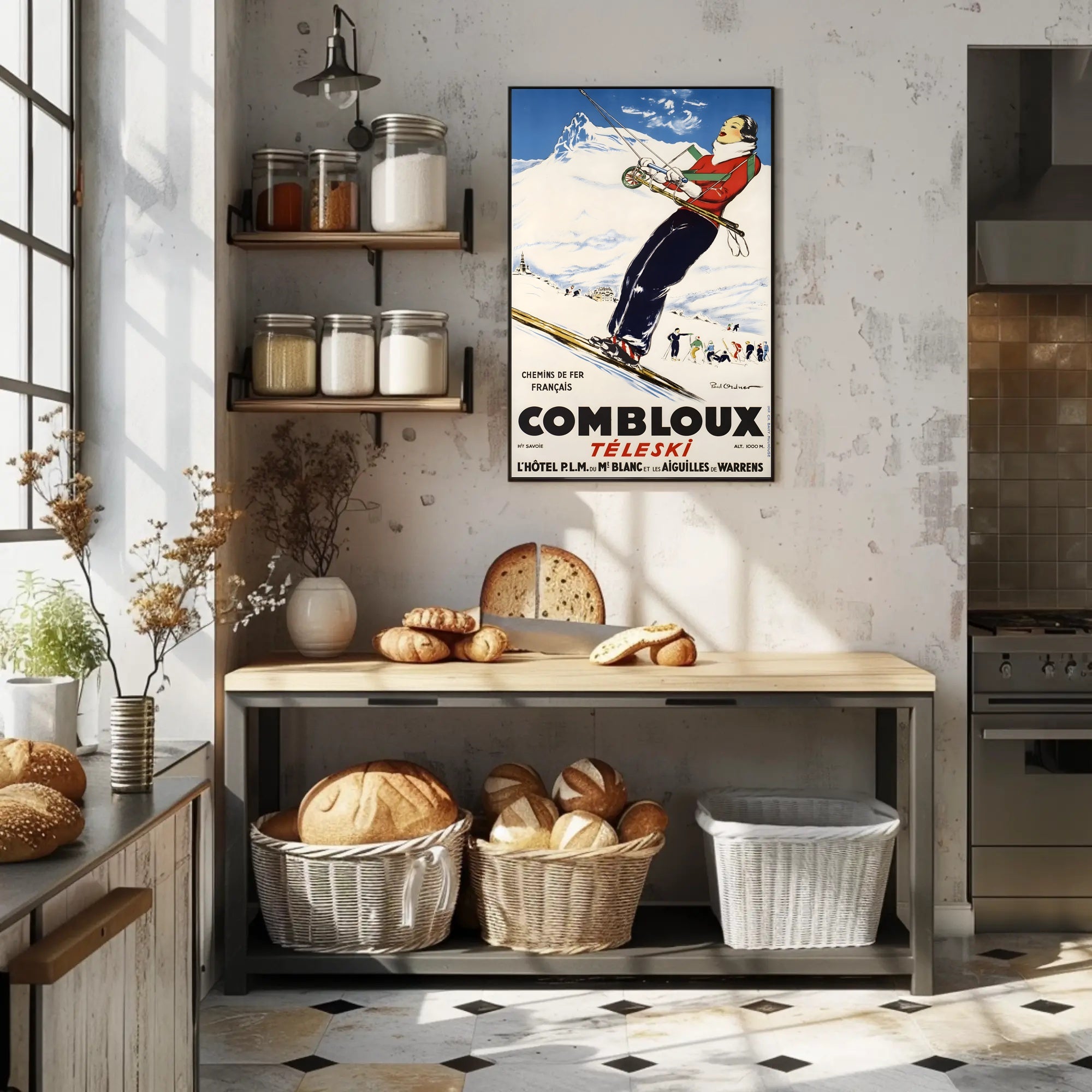 Skiing Adventure Travel Poster in Vintage French Alps Style PosterGoat