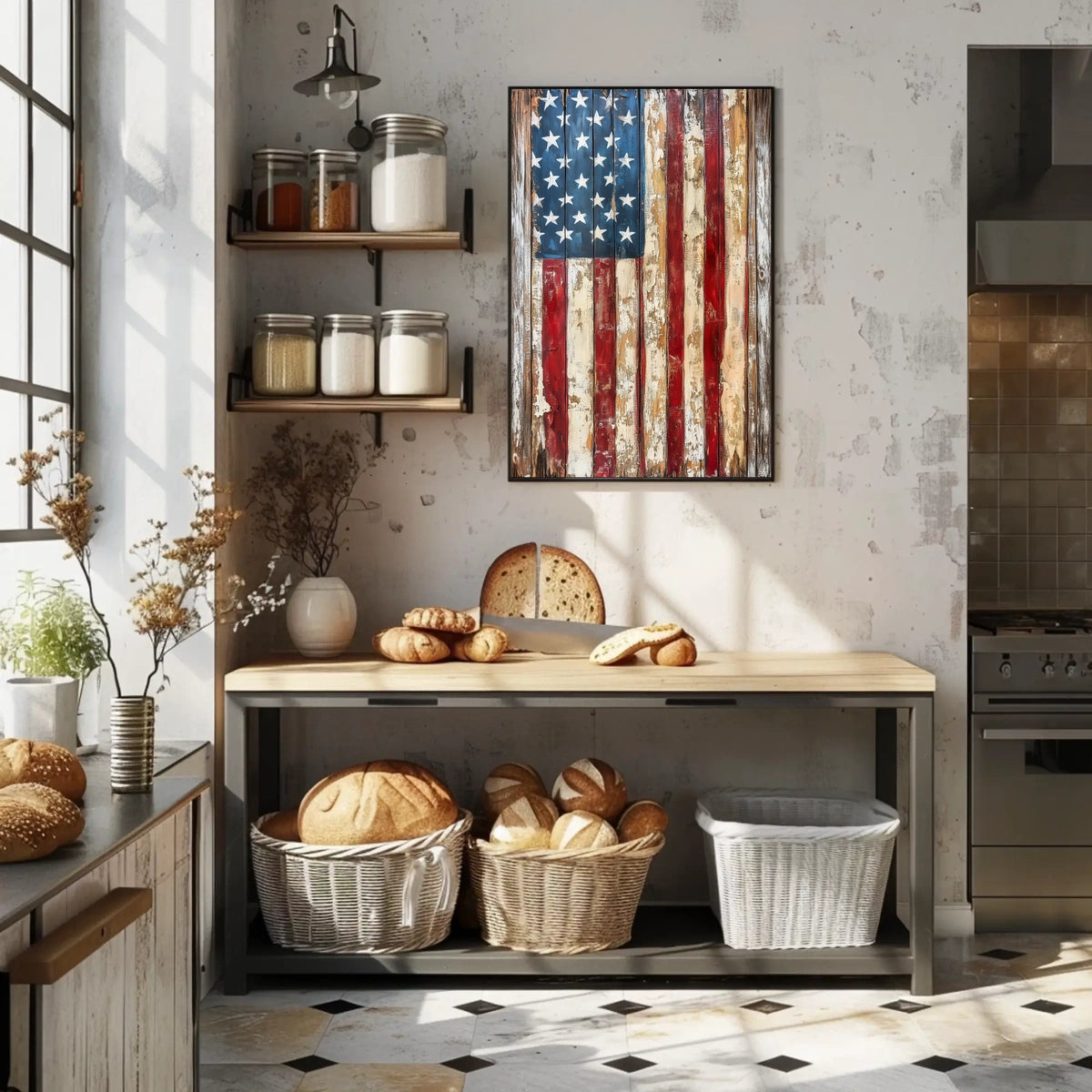 Faded American Flag Geometric Abstract Art Wall Poster