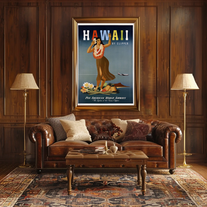 Hawaii By Clipper Dancing Girl Pineapple Poster