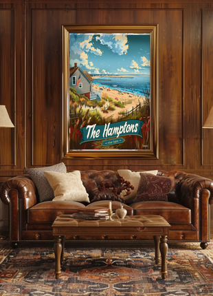 The Hamptons Pier Beach House Ocean Travel Poster