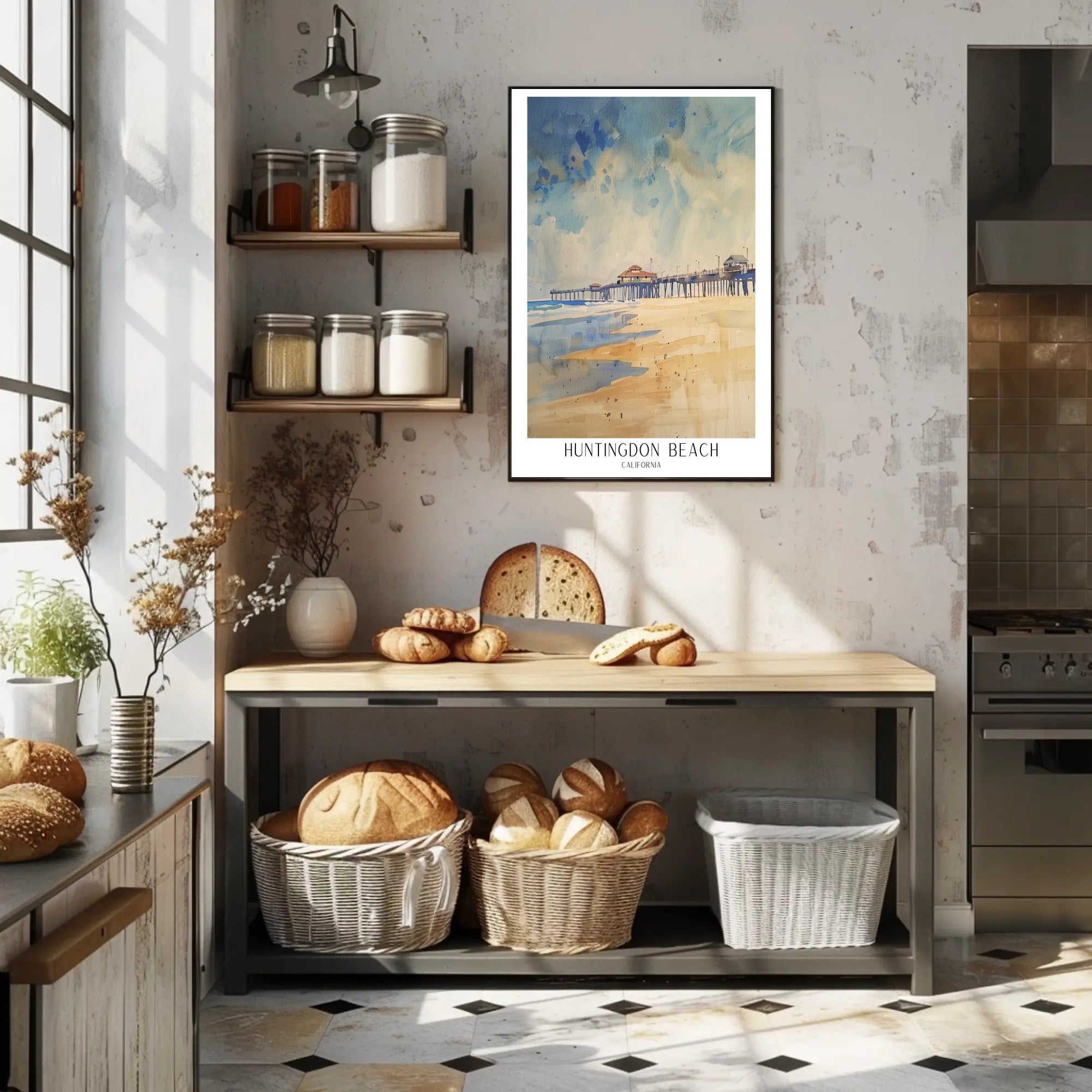 Huntington Beach Pier Watercolor Travel Poster PosterGoat