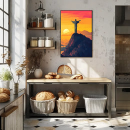 Christ the Redeemer Geometric Sunset Art Poster