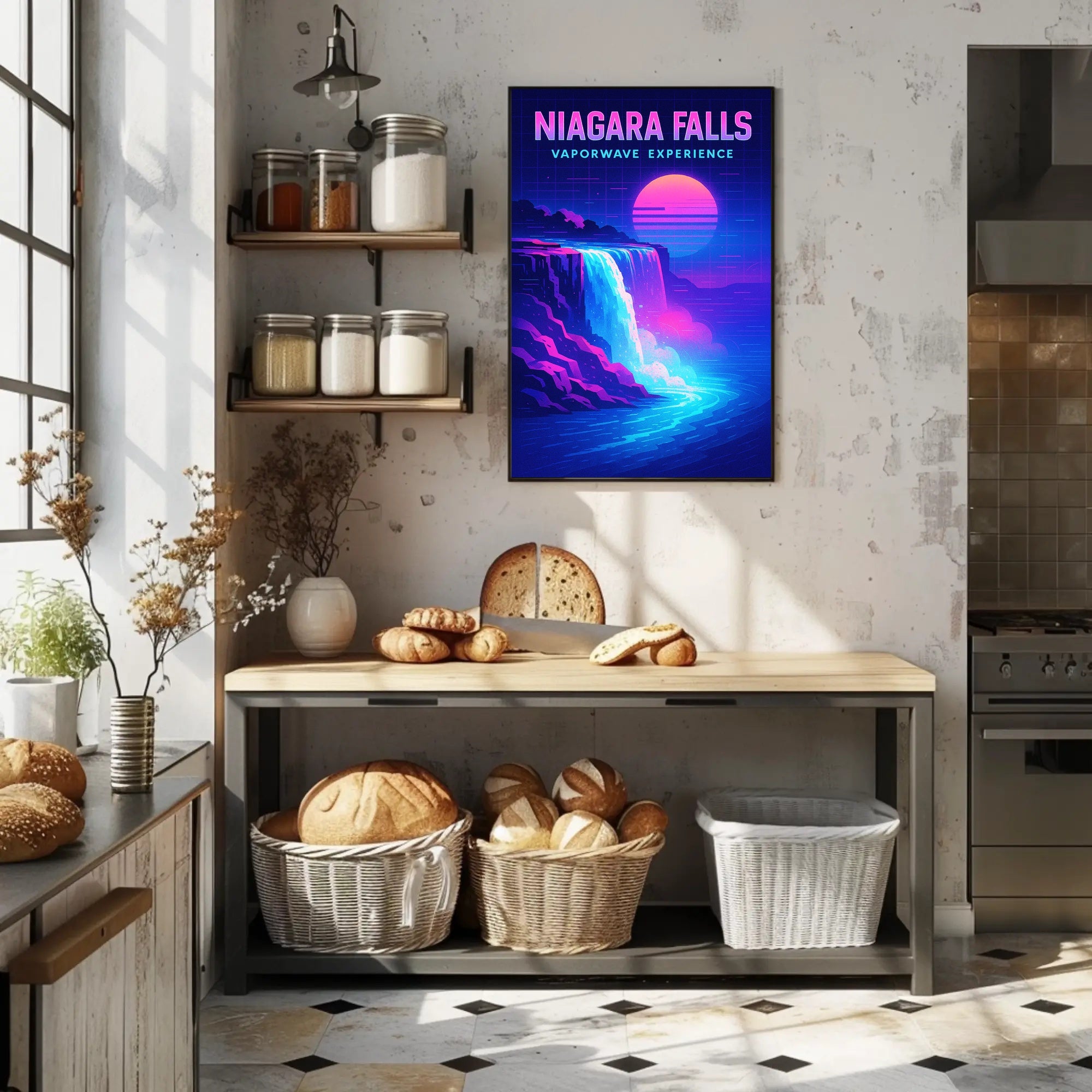 Niagara Falls Vaporwave Experience Poster PosterGoat