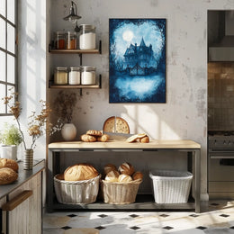 Victorian Mansion Nightscape Gothic Vibes Artistic Poster
