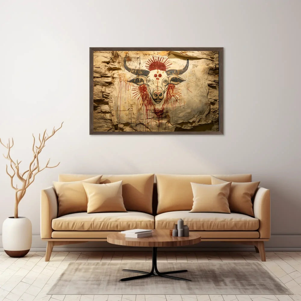 Ancient Bull Cave Art Vintage Poster Print