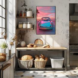 Vintage Car at Sunset Art Print Poster PosterGoat