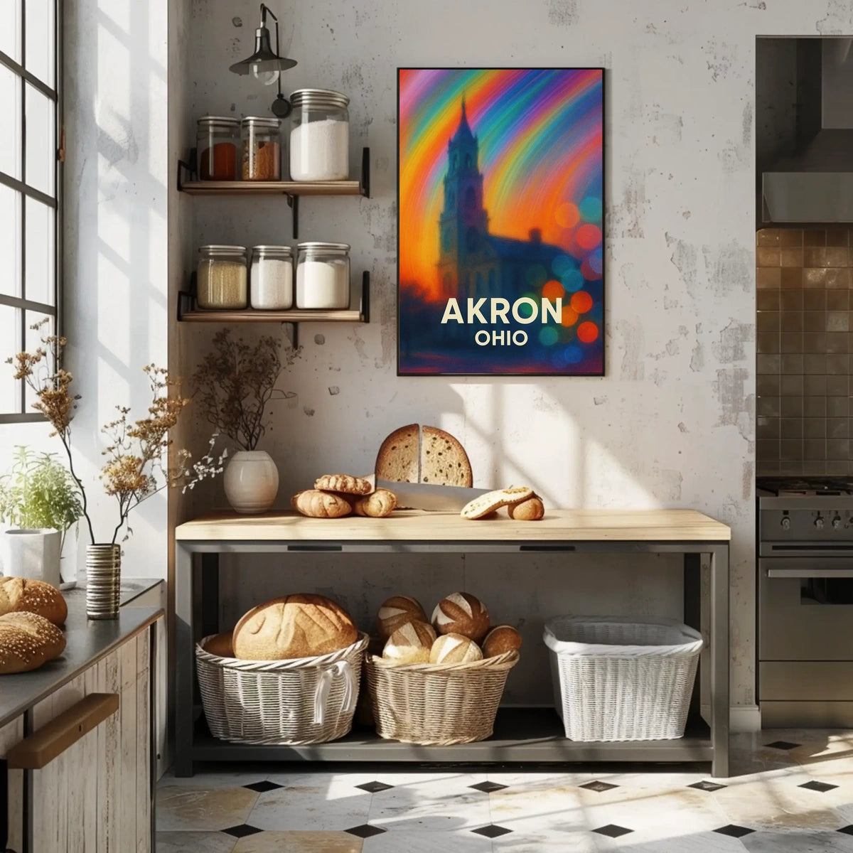 Akron Vibrant Rainbow Cityscape Impressionism Poster