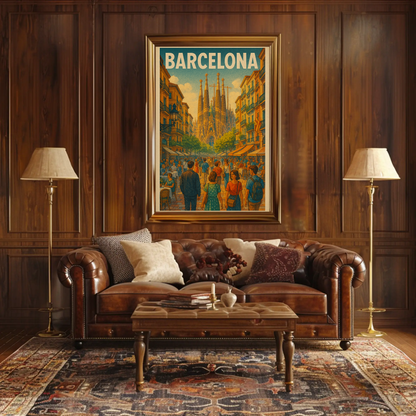 Barcelona Sagrada Familia Street Travel Poster
