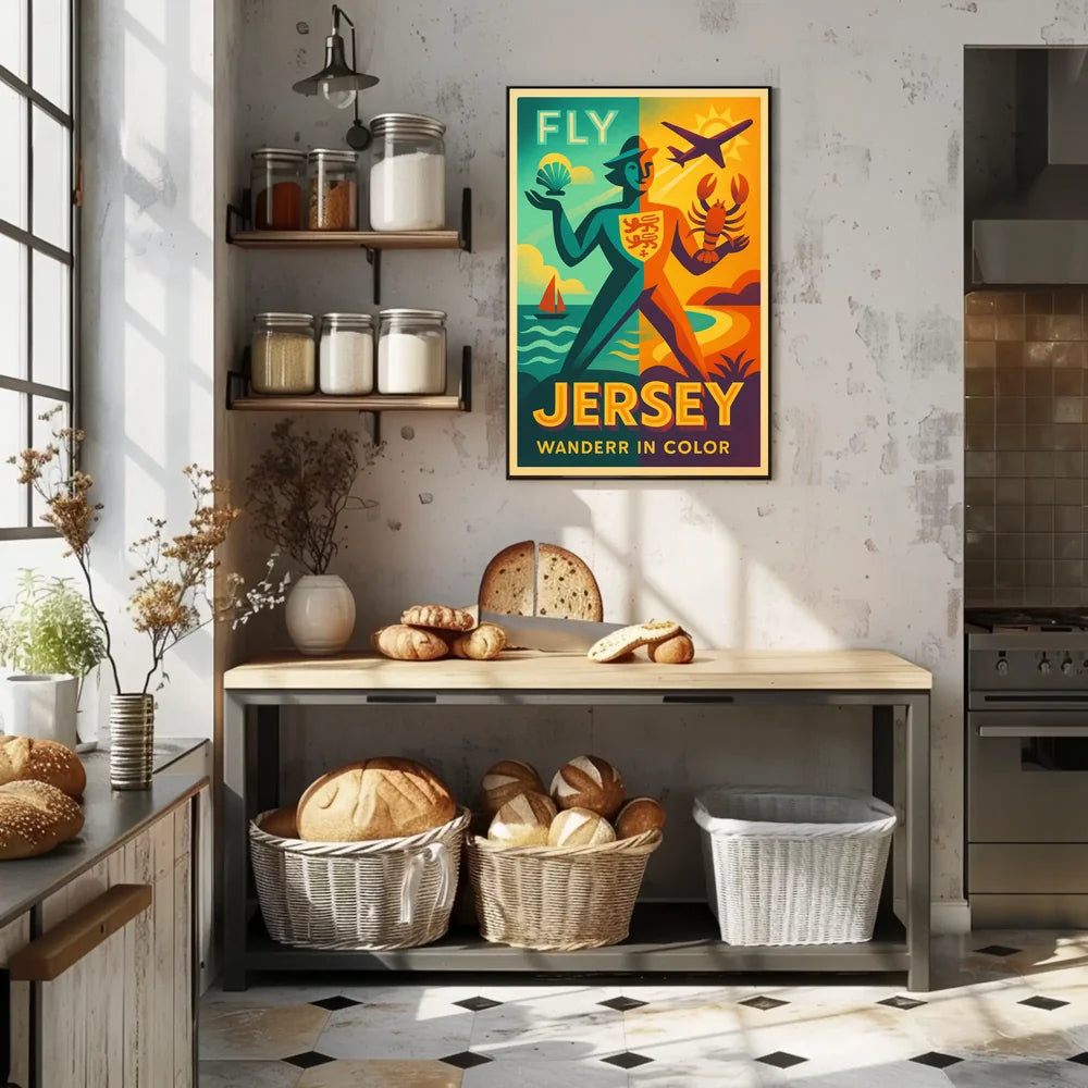 Jersey Adventure Awaits in Vibrant Travel Poster PosterGoat