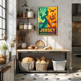Jersey Adventure Awaits in Vibrant Travel Poster PosterGoat