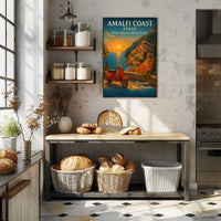 Amalfi Coast Sunset Vintage Travel Poster Art