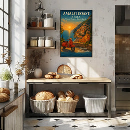 Amalfi Coast Sunset Vintage Travel Poster Art