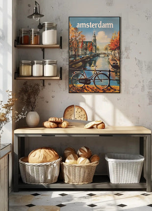 Autumn Amsterdam Canal Vintage Travel Poster