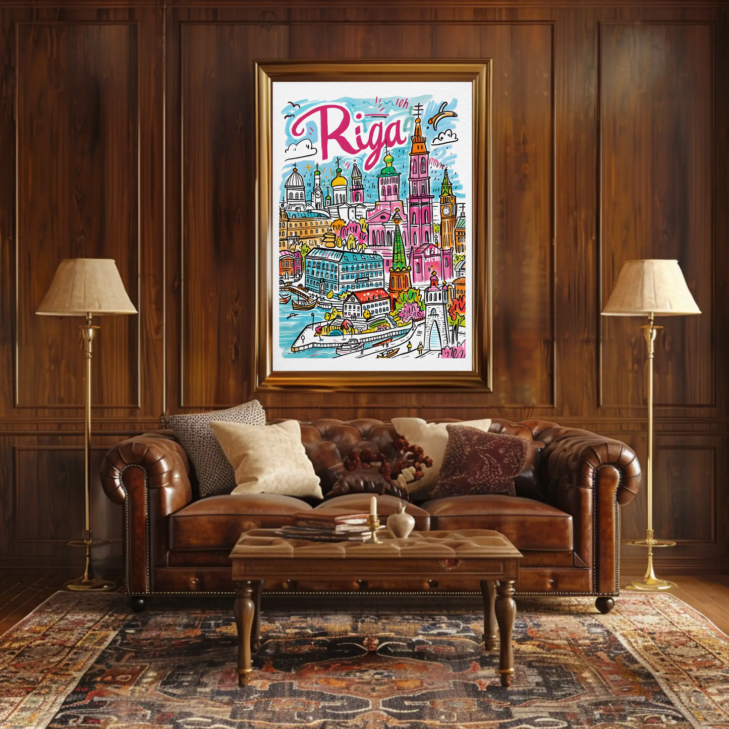 Riga Latvia Colorful Old Town Skyline Travel Poster