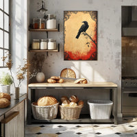Raven on a Branch Artistic Vintage Animal Poster