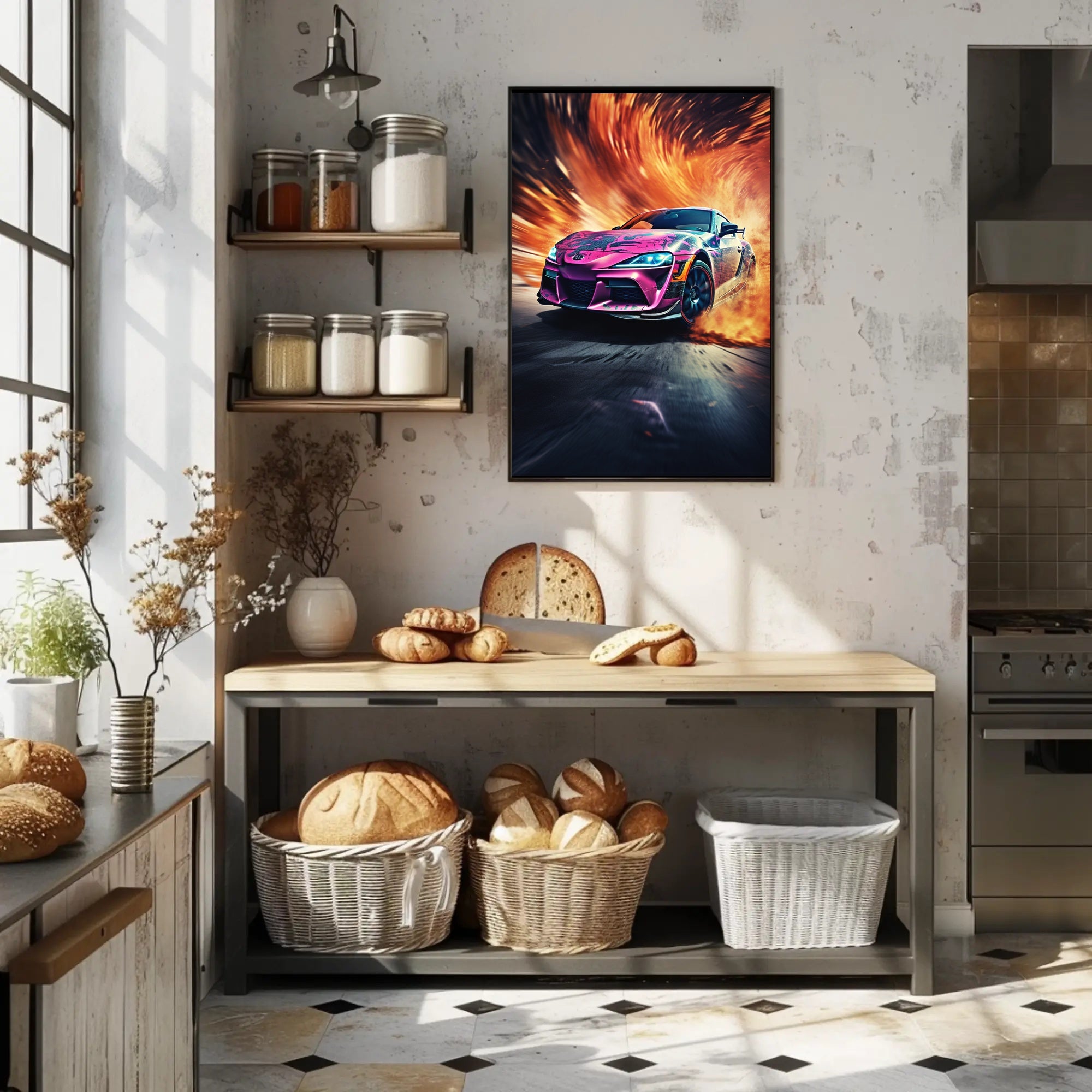 Modern Sports Travel Poster Featuring Dynamic Vehicles