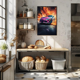 Modern Sports Travel Poster Featuring Dynamic Vehicles