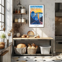 Santorini Sunset Watercolor Travel Poster PosterGoat