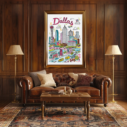 Dallas Texas Urban Skyline Colorful Cityscape Travel Poster