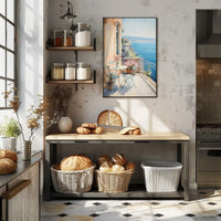 Mediterranean Balcony Scene: European Coastal Serenity Travel Poster