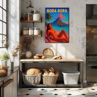 Vibrant Bora Bora Beach Scene in Travel Poster PosterGoat