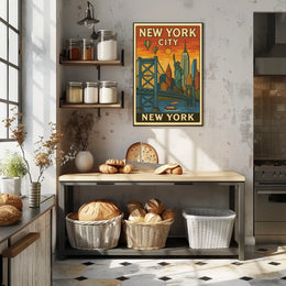 New York Cityscape Poster Vintage Travel Decor Wall Art