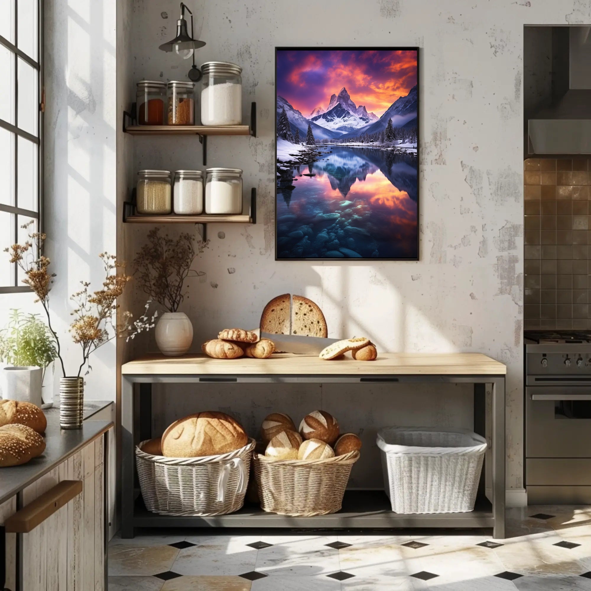 Serene Snowy Mountain Landscape at Sunset - National Park Poster