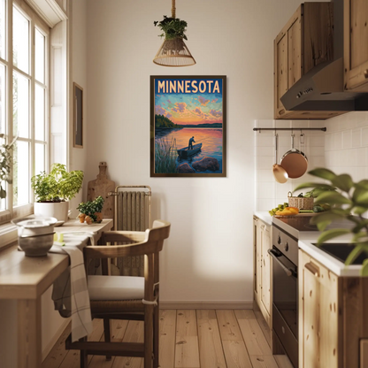 Minnesota Sunset Fishing Vintage Poster