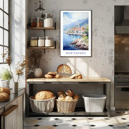 Montenegro Coastal Village Watercolor Travel Poster PosterGoat